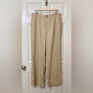 Lauren Ralph Lauren 100% Linen Beige Wide Leg Trousers 16W Spring Coastal Office